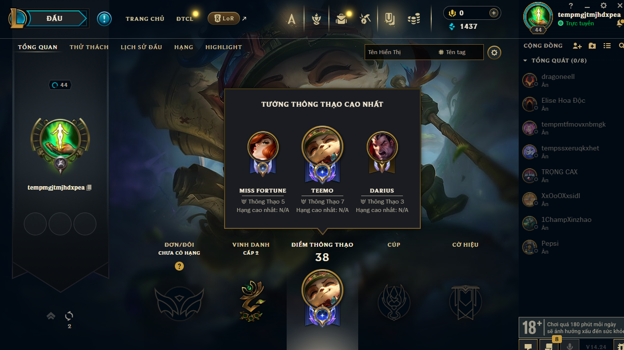 Acc LMHT #TRẮNG THÔNG TIN 100% - Không Khung